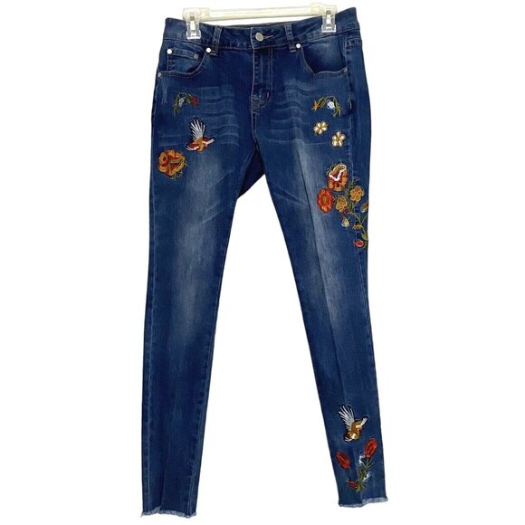 Bee & Ceci Skinny Jeans Size 7 to 8 Embroidered Boho Hippie Floral Birds Concert - Picture 4 of 7